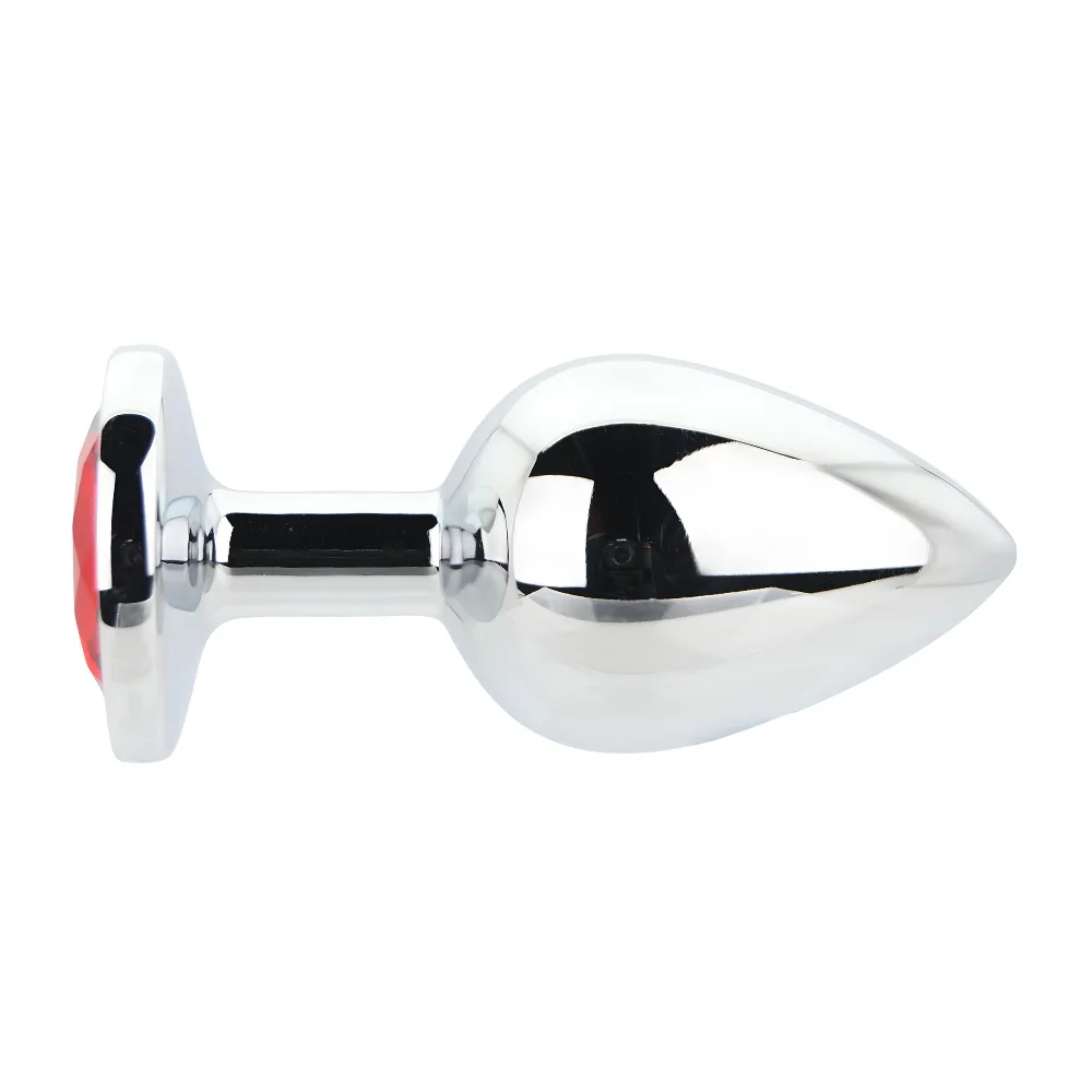 Toosh Plug Anal de Metal Prateado Grande Pedra Vermelha