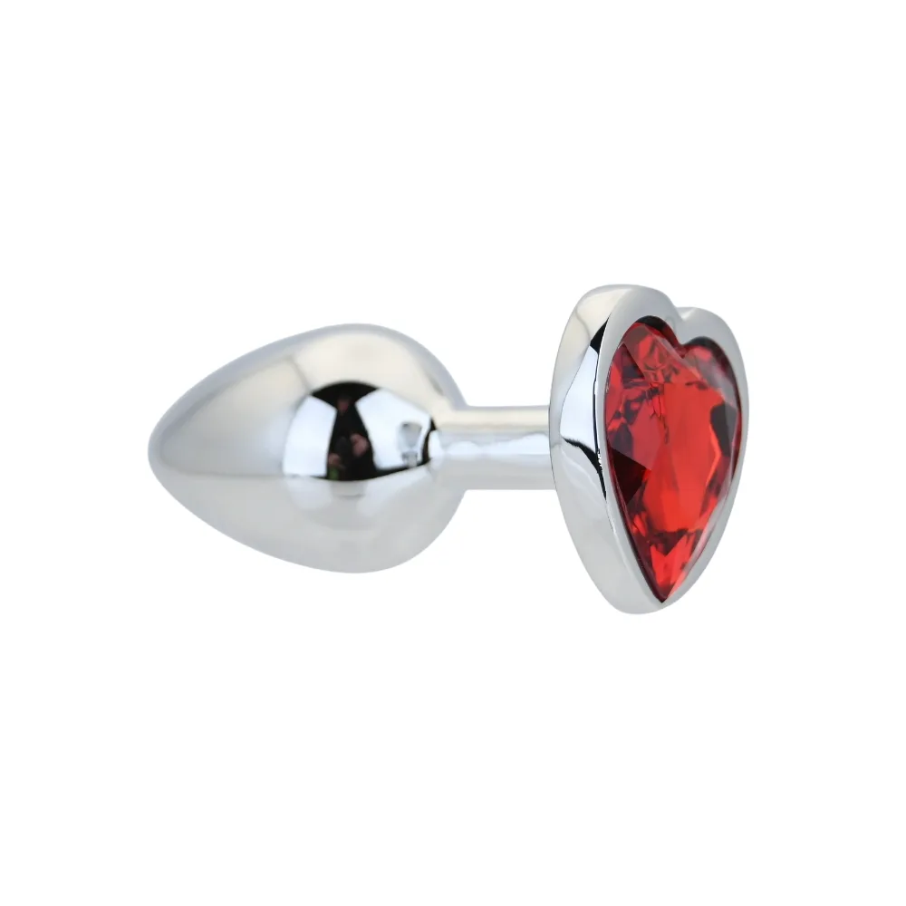 Toosh Plug em Forma de Coração Prateado com Pedra Vermelha Pequeno