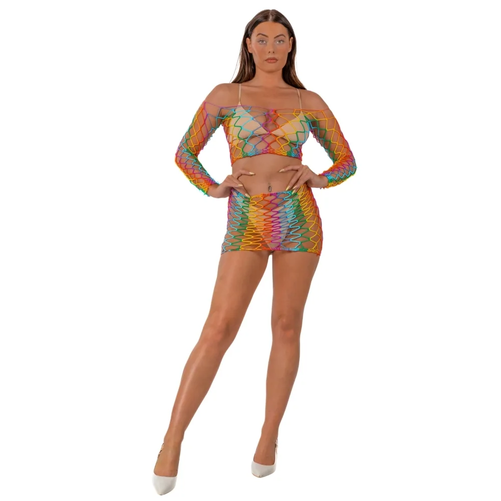 Lace by LJ Conjunto Top Curto e Saia Arco-Íris