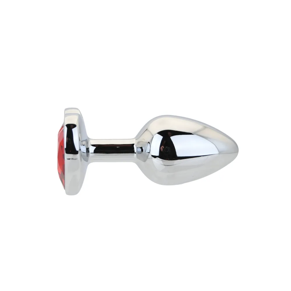 Toosh Plug em Forma de Coração Prateado com Pedra Vermelha Pequeno