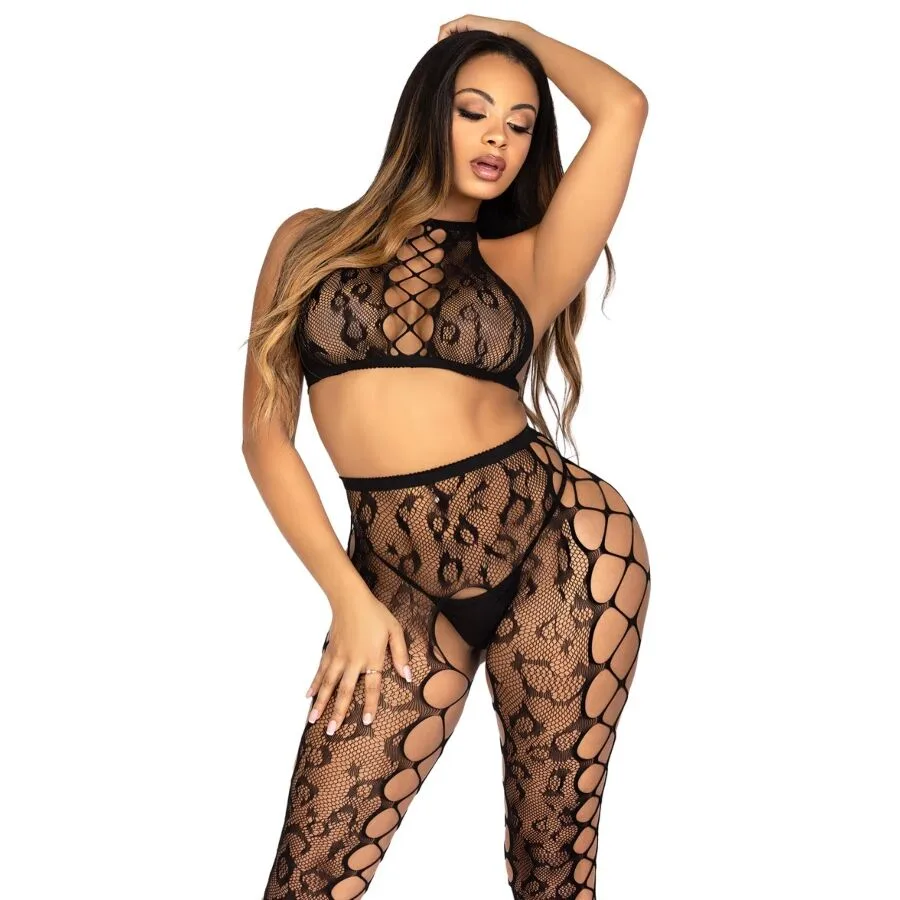 LEG AVENUE - 89372 TOP CROPPED E MEIA-CALÇA SEM VOLTA PRETO - TAMANHO ÚNICO