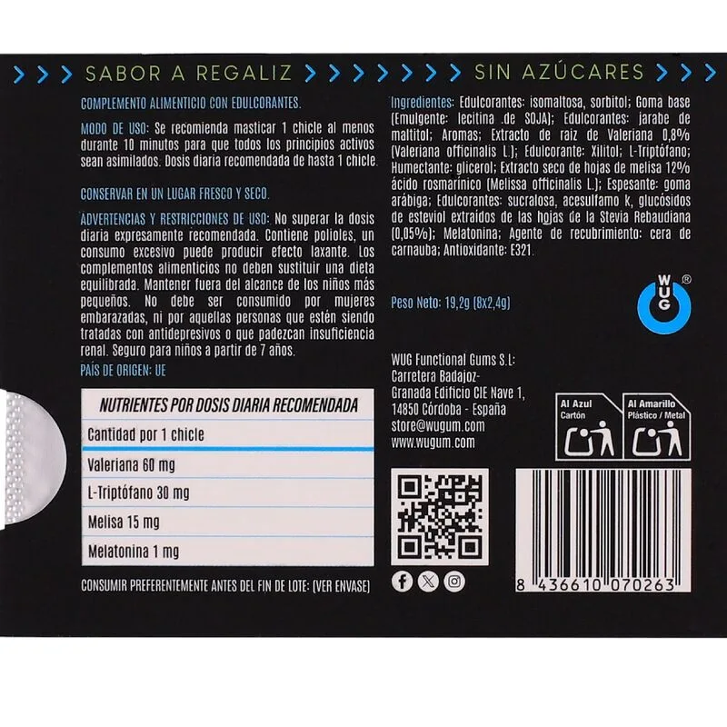 WUG OFF - FUNCTIONAL MELATONIN & VALERIAN LIQUORICE FLAVOUR GUM BLISTER 8 PCS