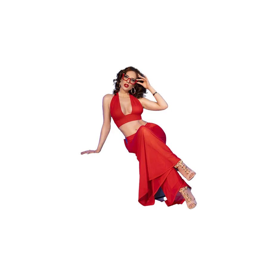 CHILIROSE - CR 4857 CONJUNTO DE BLUSA E CALÇA VERMELHA TAMANHO G