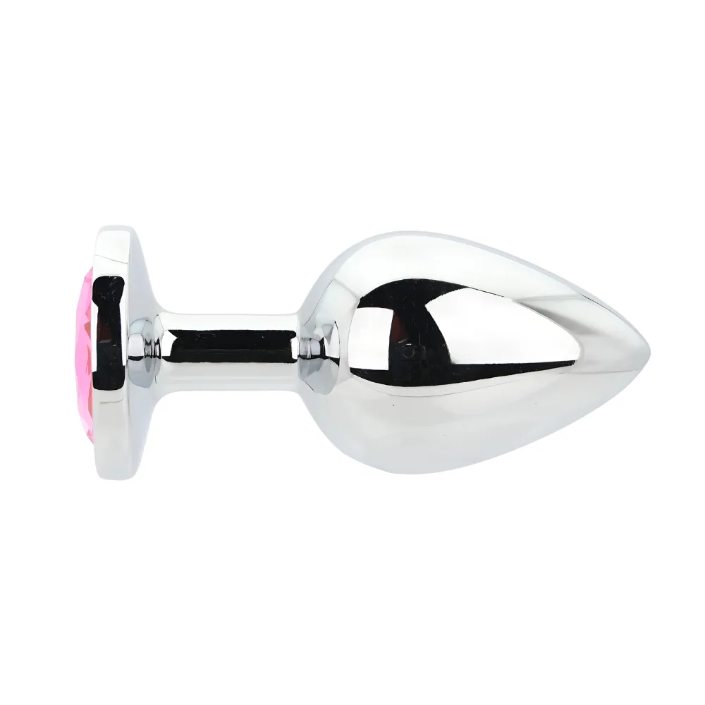 Toosh Plug Anal de Metal Prateado Grande Pedra Rosa