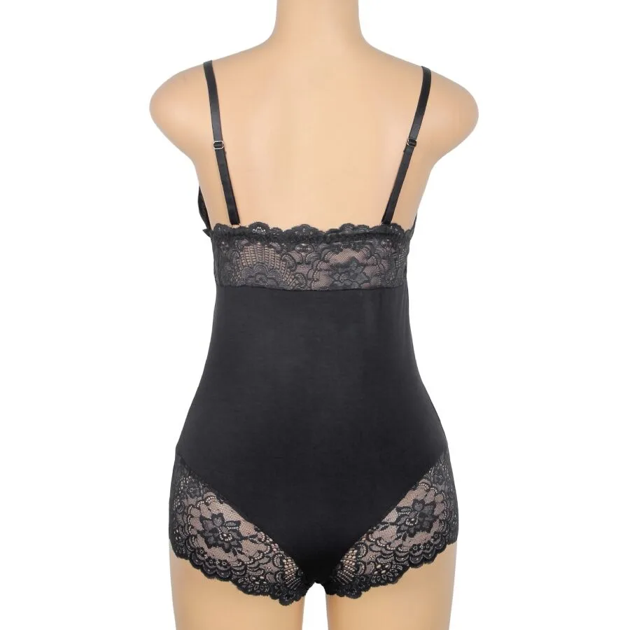 SUBBLIME - BLACK FLORAL LACE DETAIL TEDDY S/M