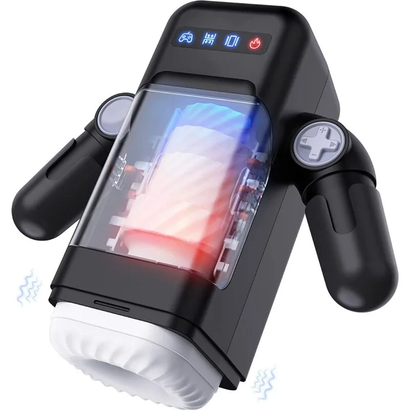 Game Cup - Thrusting Vibration Masturbator with Heating Function and Mobile Support - Black