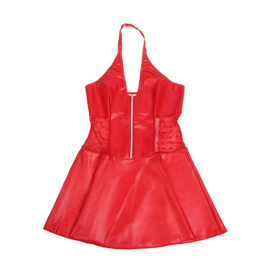 SUBBLIME - 957735 LACE ZIPPER LEATHER DRESS RED L/XL