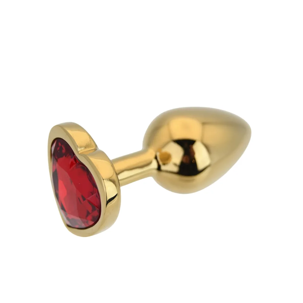 Toosh Plug em Forma de Coração Dourado com Pedra Vermelha Pequeno