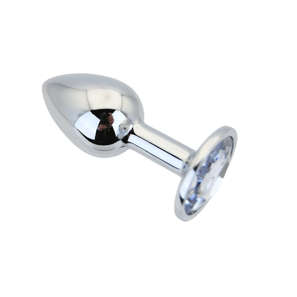 Toosh Plug Anal de Metal Prateado Pequeno Pedra Transparente