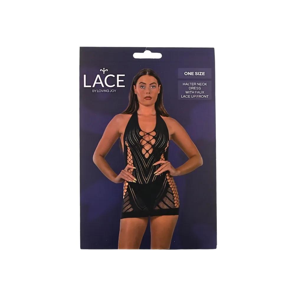 Lace by LJ Vestido Halter com Atilhos Falsos à Frente Preto