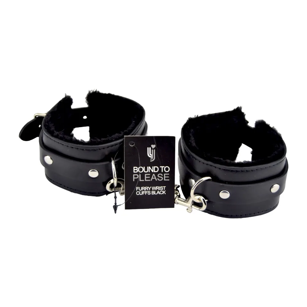 Bound to Please Algemas de Pulso em Pelúcia Preto