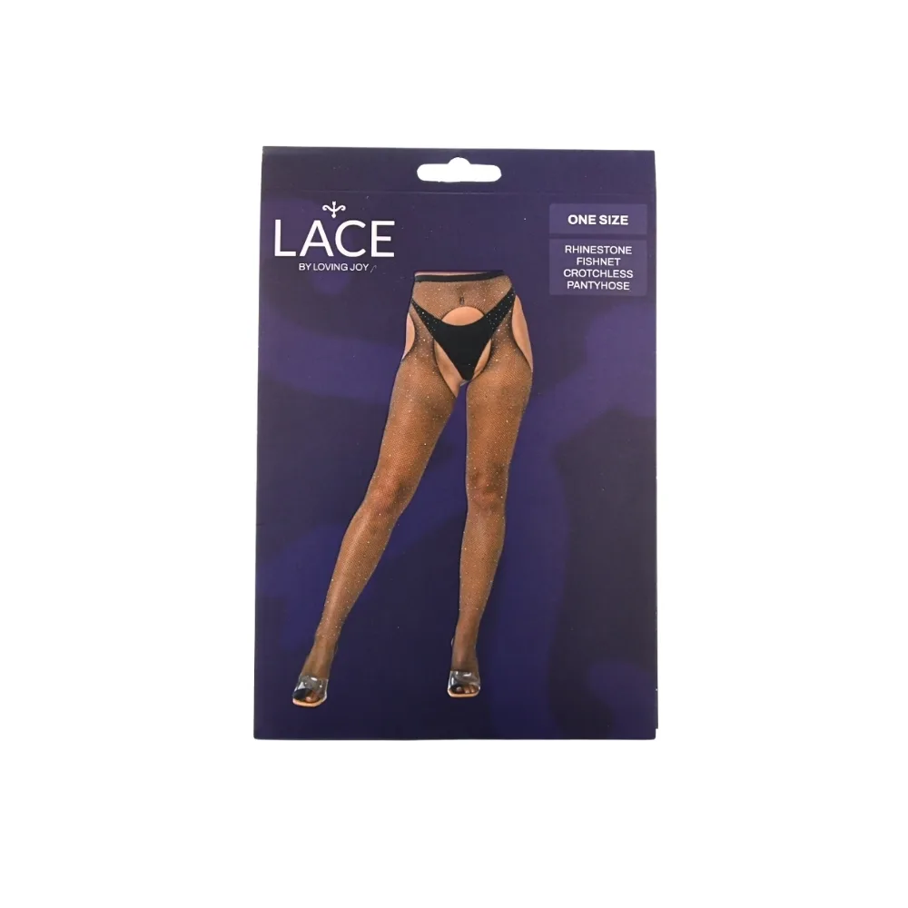 Lace by LJ Collants de Rede Sem Entrepernas com Strass Preto