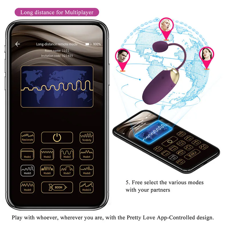 Pretty Love - Vibrador de Ovo com Acionamento por Aplicativo Klay Roxo
