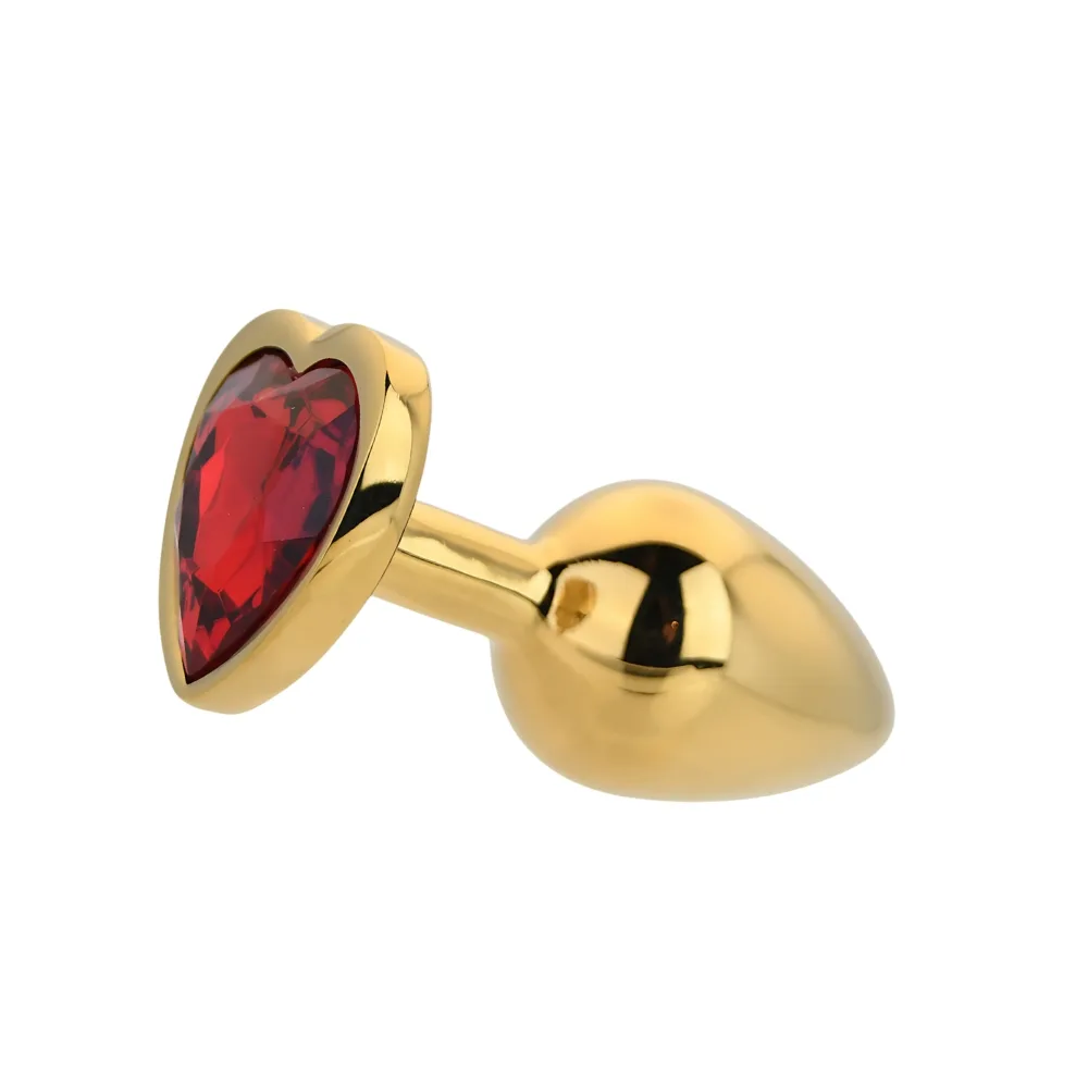 Toosh Plug em Forma de Coração Dourado com Pedra Vermelha Pequeno