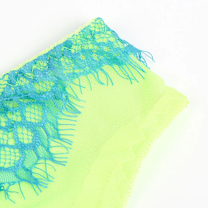 SUBBLIME - 955328 BRA SET WITH LACE AND GARTER LINES GREEN AND BLUE L/XL