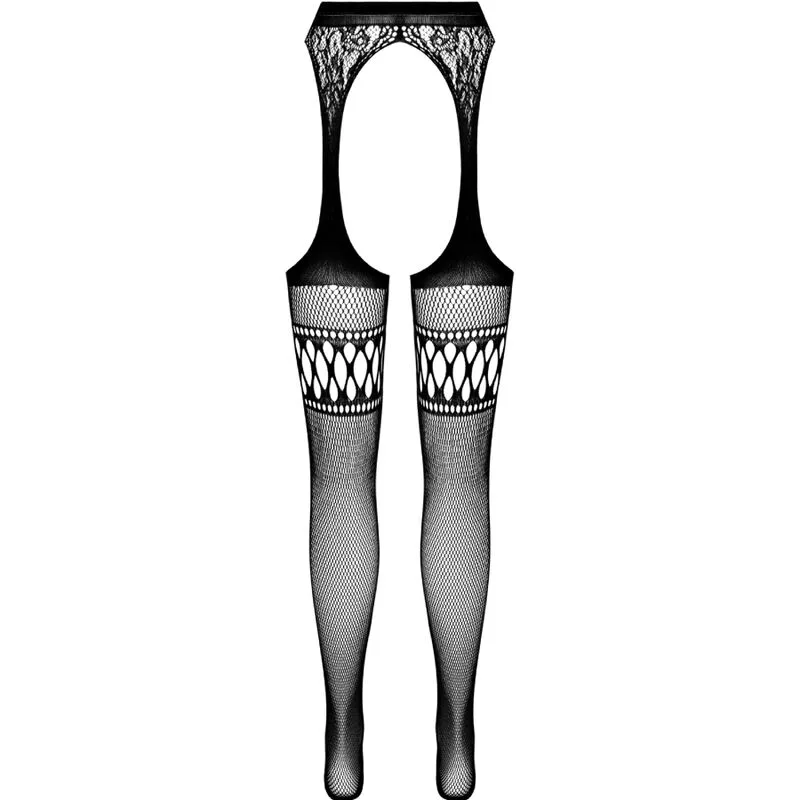 PASSION - S026 BLACK TIGHTS WITH GARTER ONE SIZE