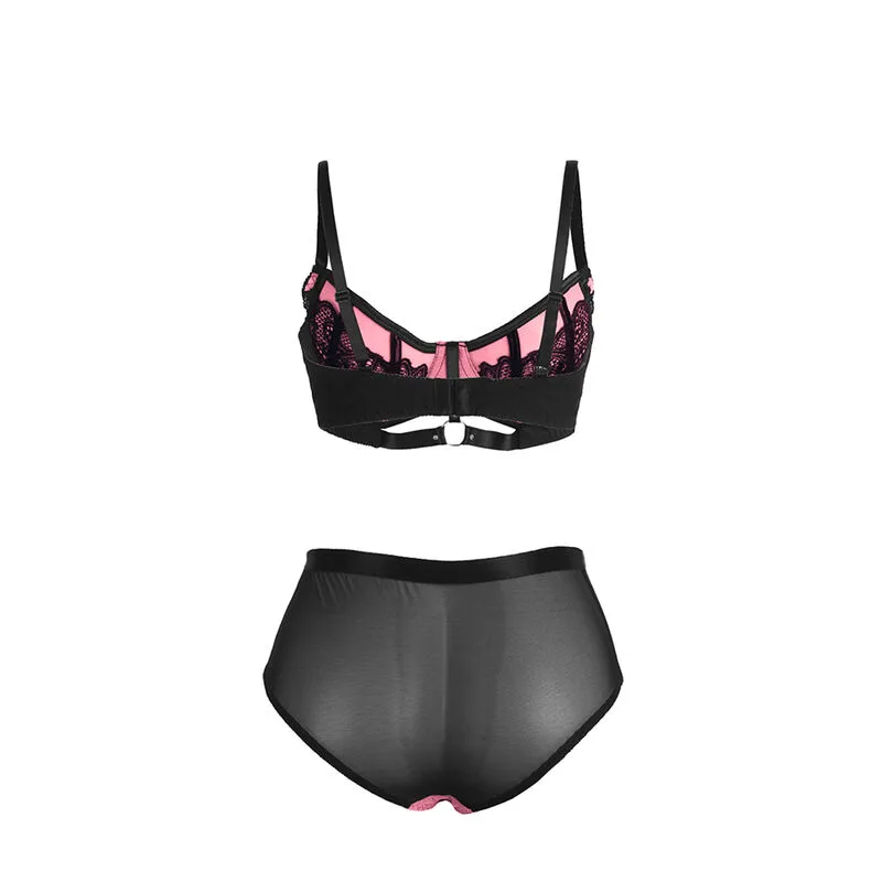 SUBBLIME - 955588 CONJUNTO DE SUTIÃ DE COURO VERDE COM ZÍPER DE MALHA ROSA L/XL