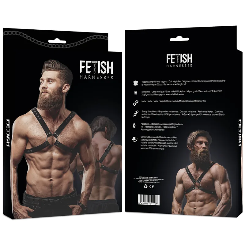 FETISH SUBMISSIVE ATTITUDE - ARNÊS DE COURO ECOLÓGICO COM PEITO CRUZADO PARA HOMENS