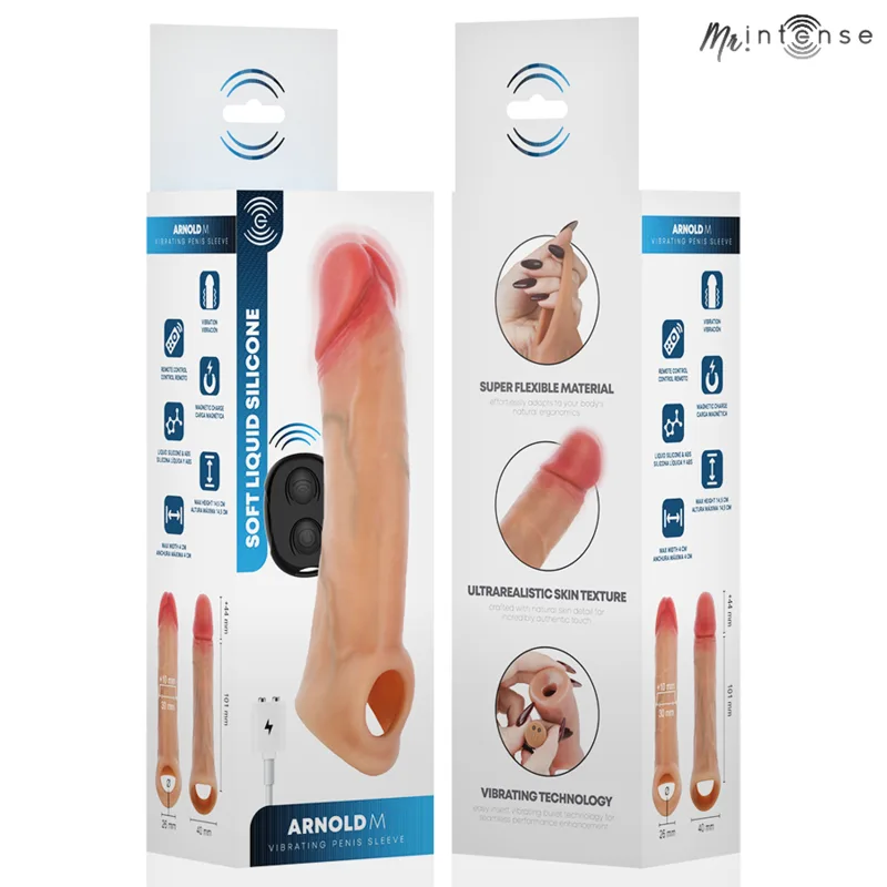 Mr Intense - Capa de Silicone para Pénis com Vibrador Arnold M e Controle Remoto 14,5 cm -Ø- 4 cm