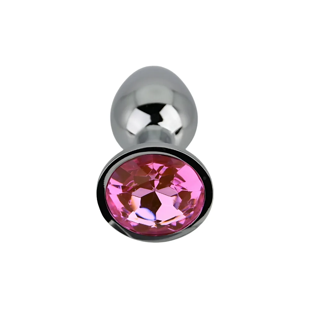 Toosh Plug Anal de Metal Prateado Pequeno Pedra Rosa