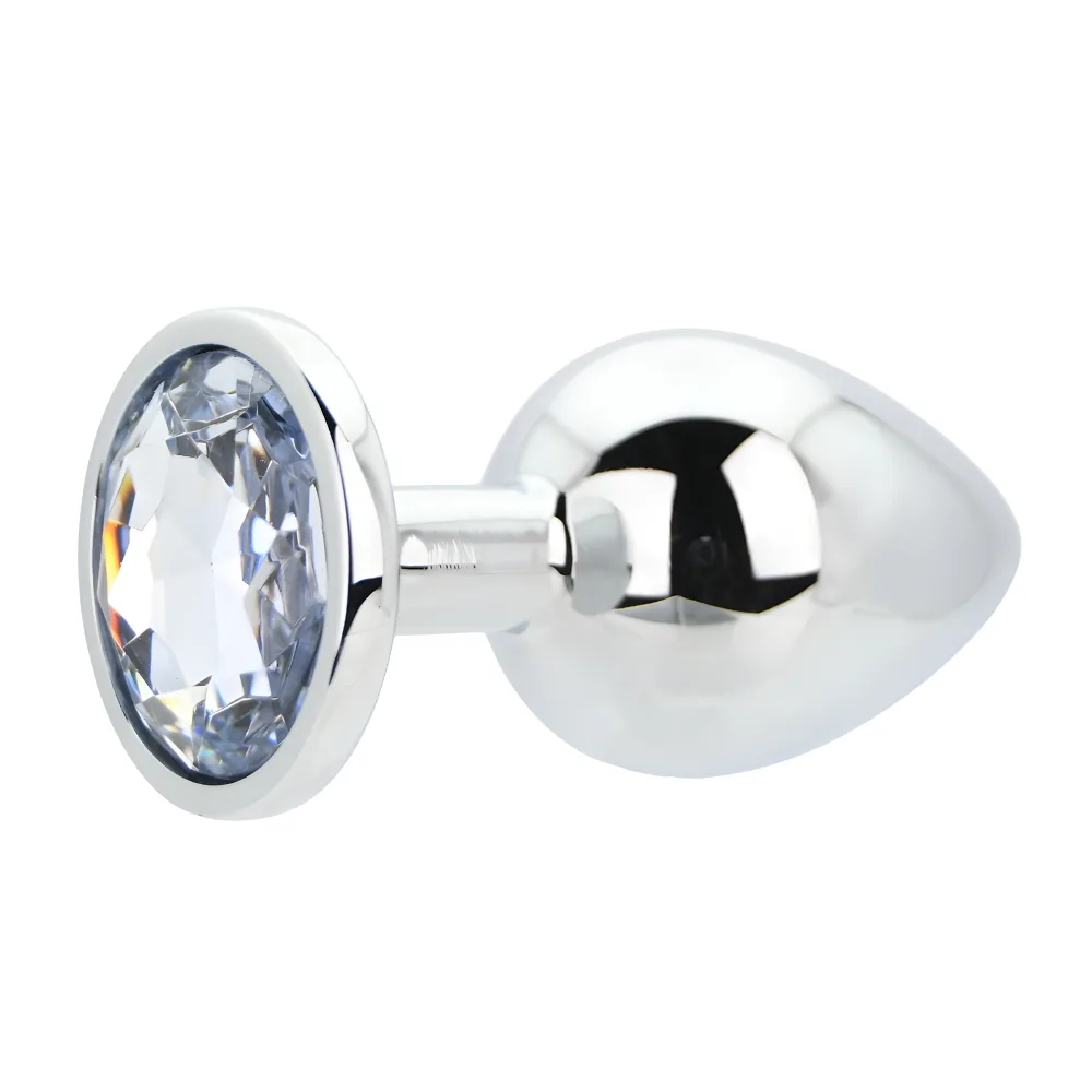Toosh Plug Anal de Metal Prateado Grande Pedra Transparente