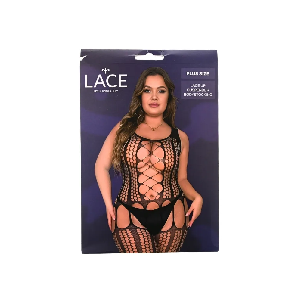 Lace by LJ Plus Size Bodystocking com Atilhos e Ligas