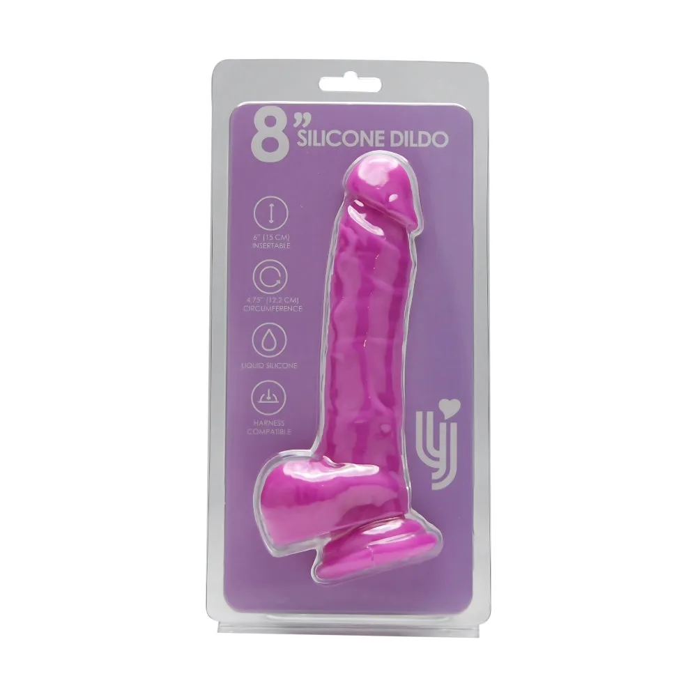 Loving Joy Dildo Realista de Silicone 8 Polegadas com Ventosa e Testículos Roxo