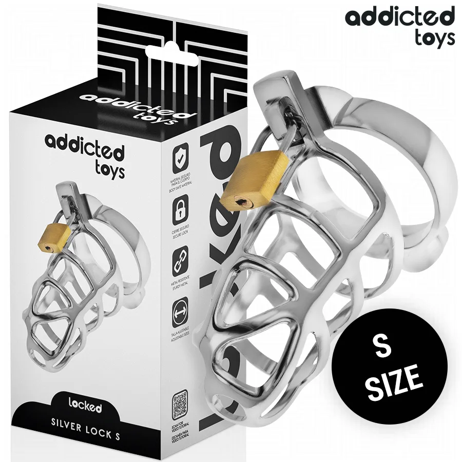 Addicted Toys Locked - Gaiola de Pénis de Metal com Trava de Prata Tamanho S