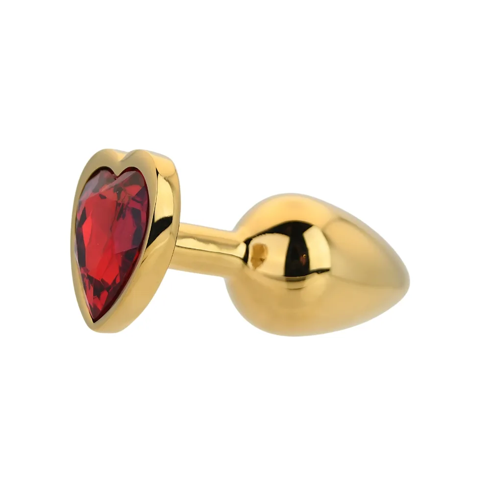 Toosh Plug em Forma de Coração Dourado com Pedra Vermelha Pequeno