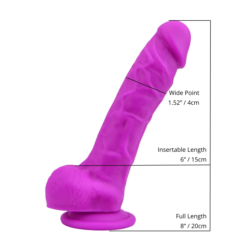 Loving Joy Dildo Realista de Silicone 8 Polegadas com Ventosa e Testículos Roxo