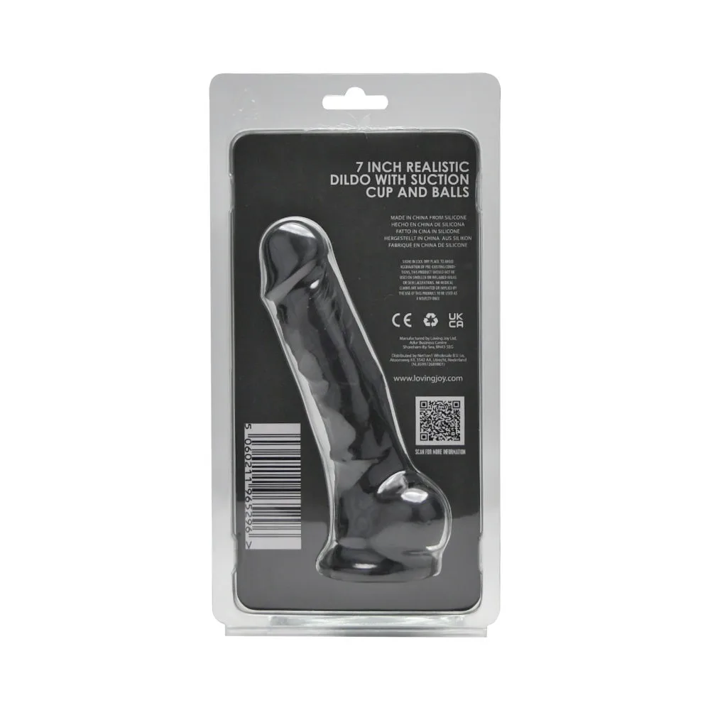Loving Joy Dildo Realista de Silicone 7 Polegadas com Ventosa e Testículos Preto