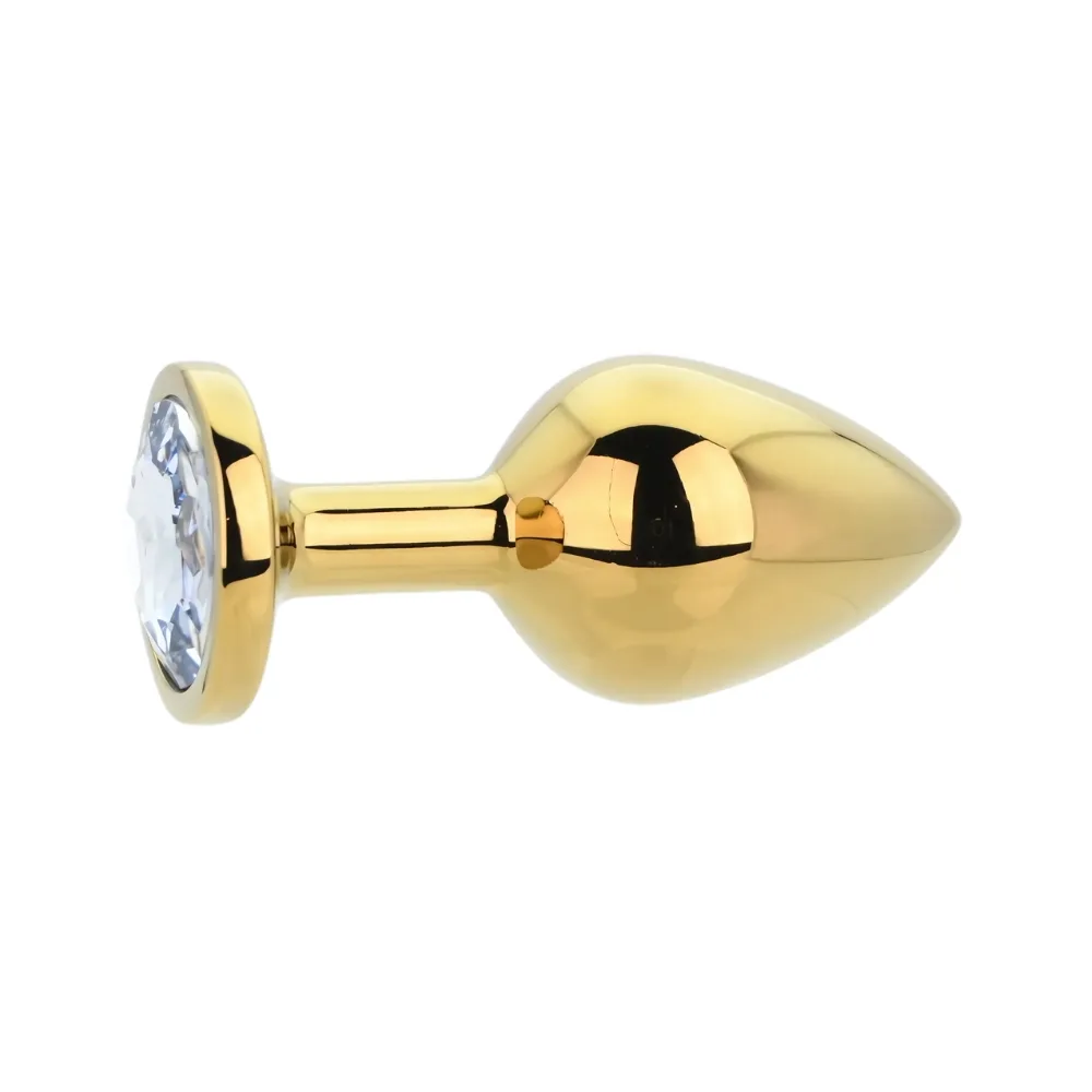 Toosh Plug Anal de Metal Dourado Médio Pedra Transparente