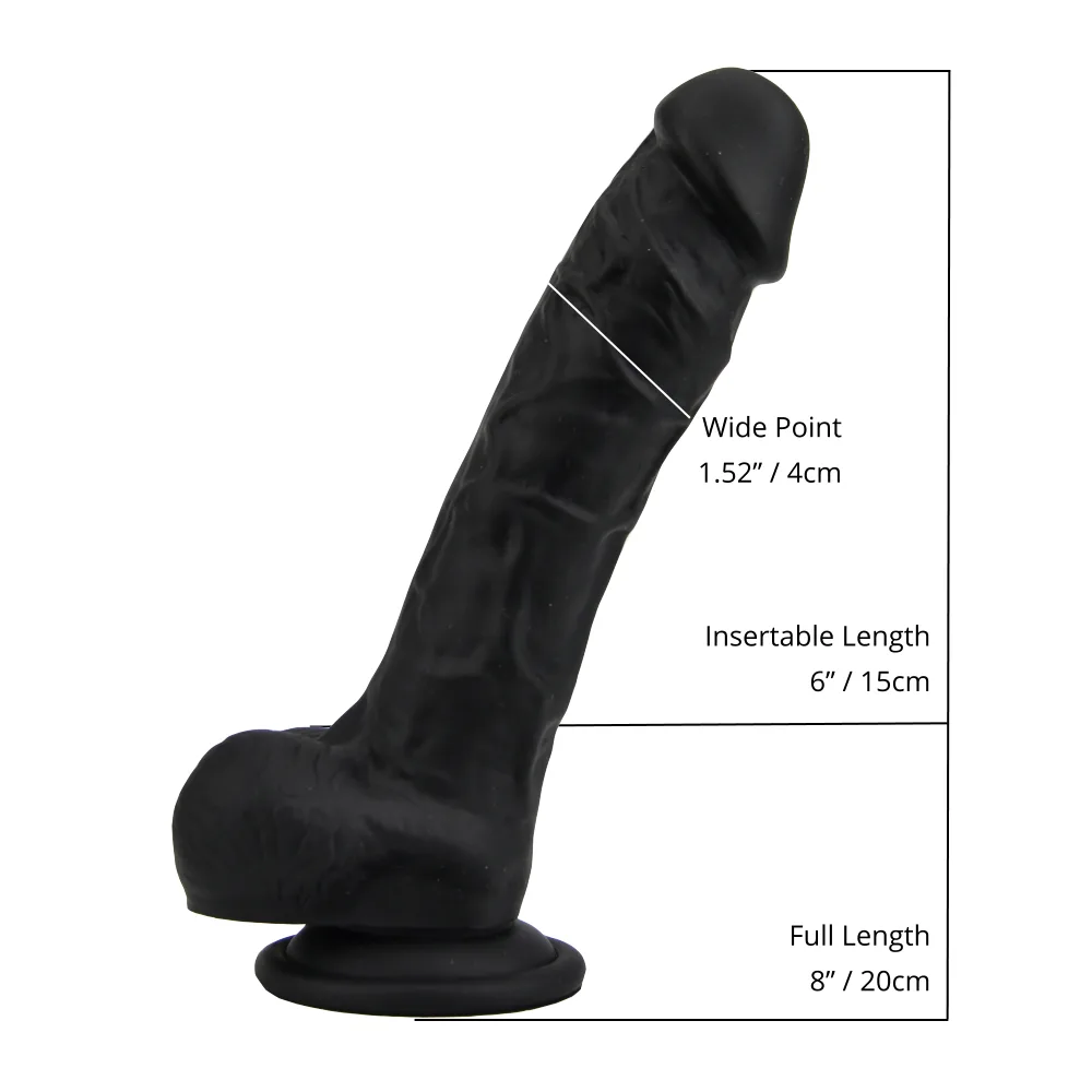 Loving Joy Dildo Realista de Silicone 8 Polegadas com Ventosa e Testículos Preto