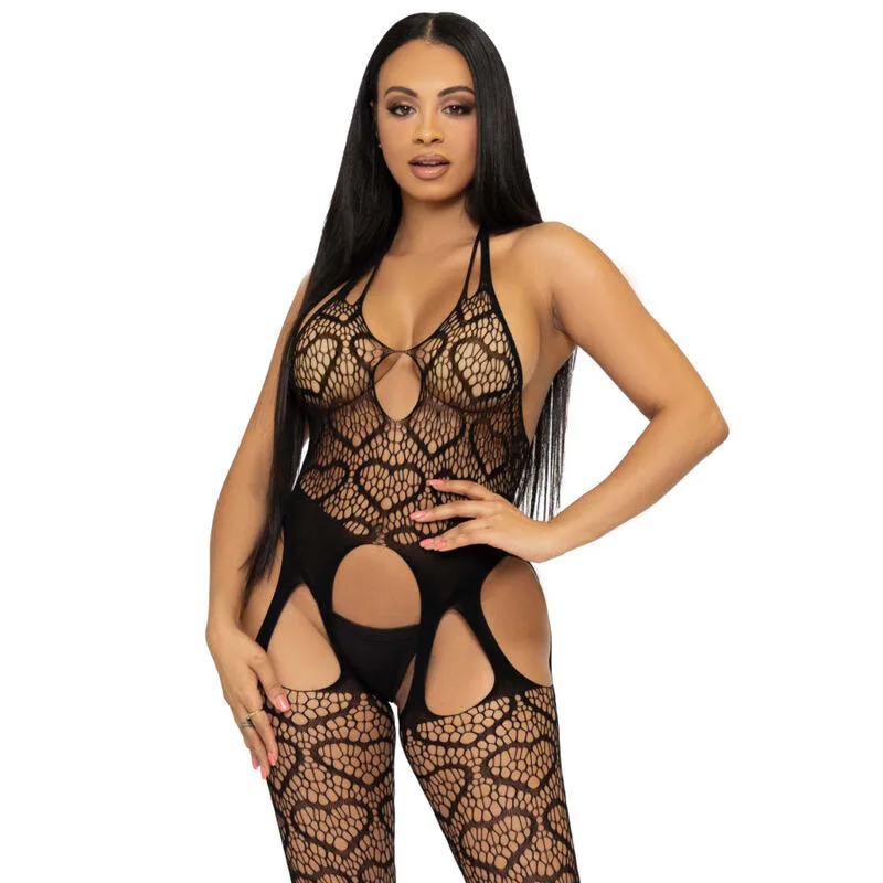LEG AVENUE - BODYSTOCKING DE RED CON TIRANTES TALLA ÚNICA