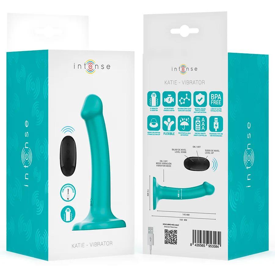 INTENSE - VIBRADOR KATIE COM VENTOSA 10 VIBRAÇÕES CONTROLE REMOTO AZUL
