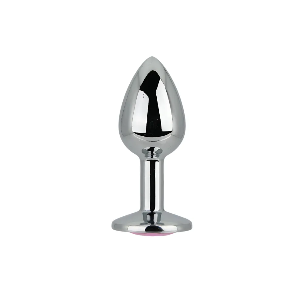 Toosh Plug Anal de Metal Prateado Pequeno Pedra Rosa