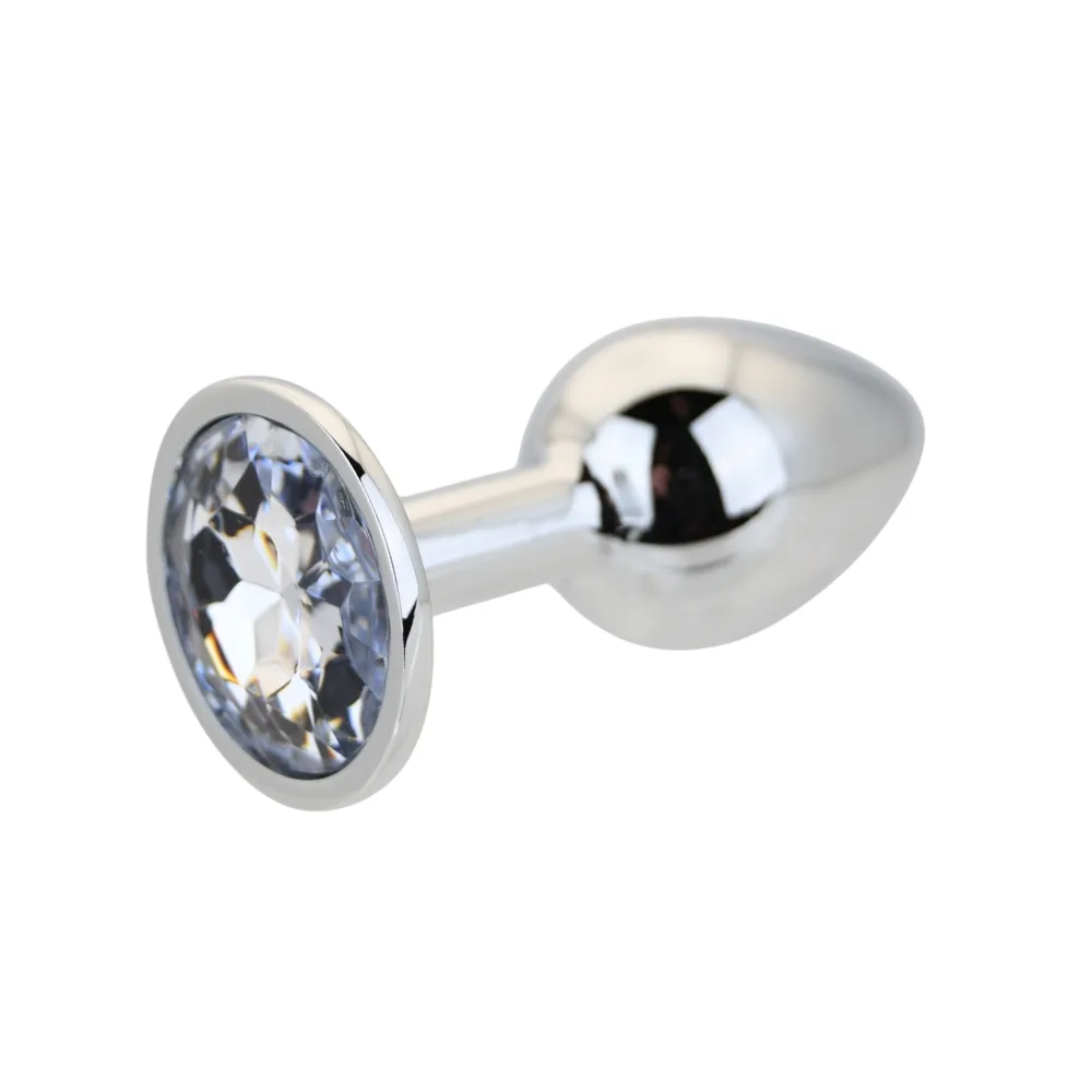 Toosh Plug Anal de Metal Prateado Pequeno Pedra Transparente