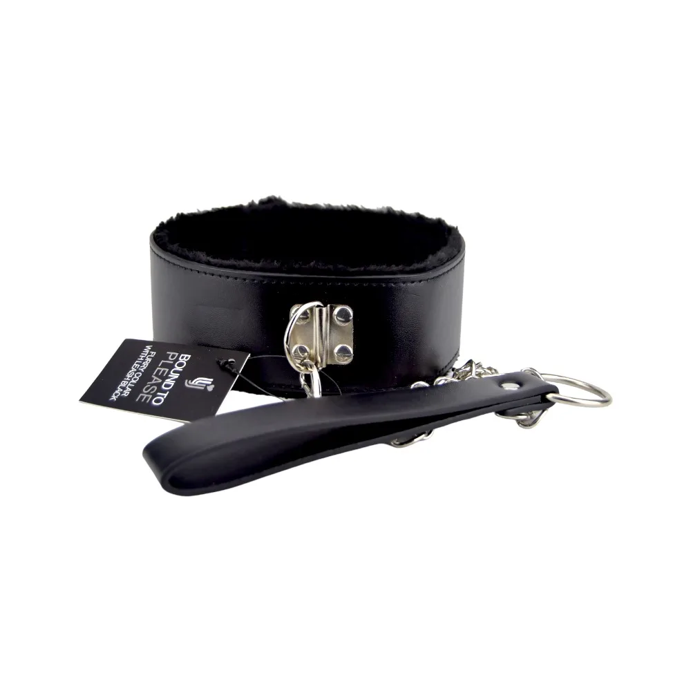 Bound to Please Coleira em Pelúcia com Trela Preto