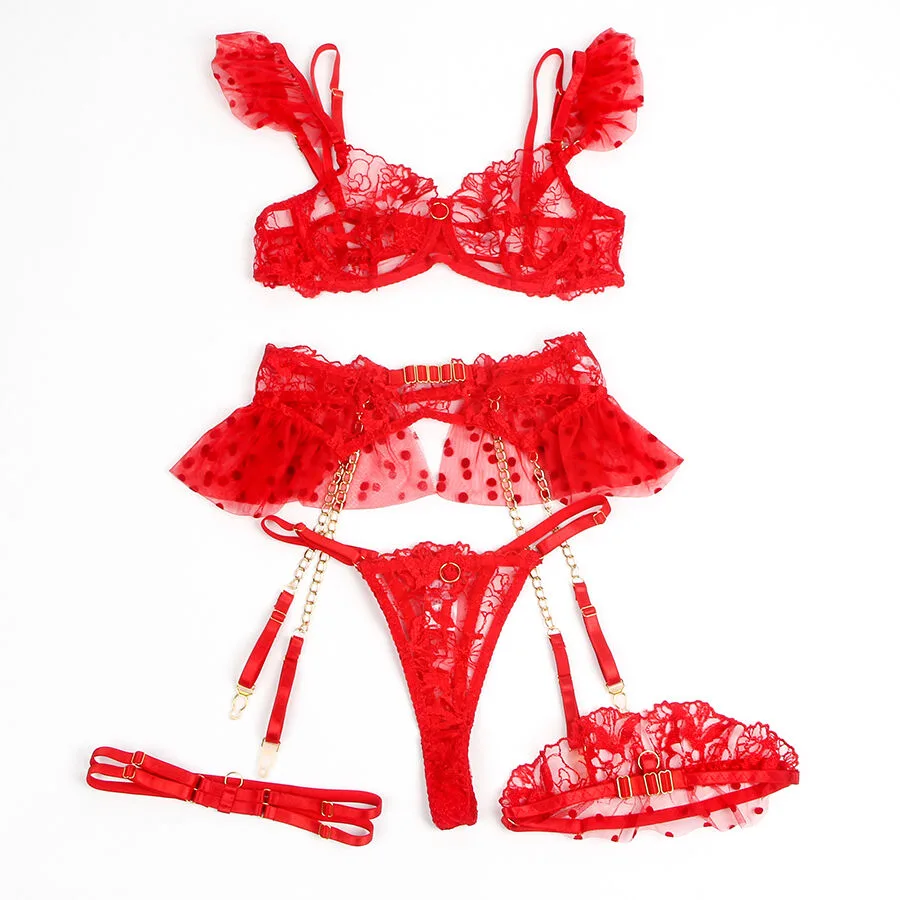 SUBBLIME - 957506  LACE BRA AND GARTER SET RED