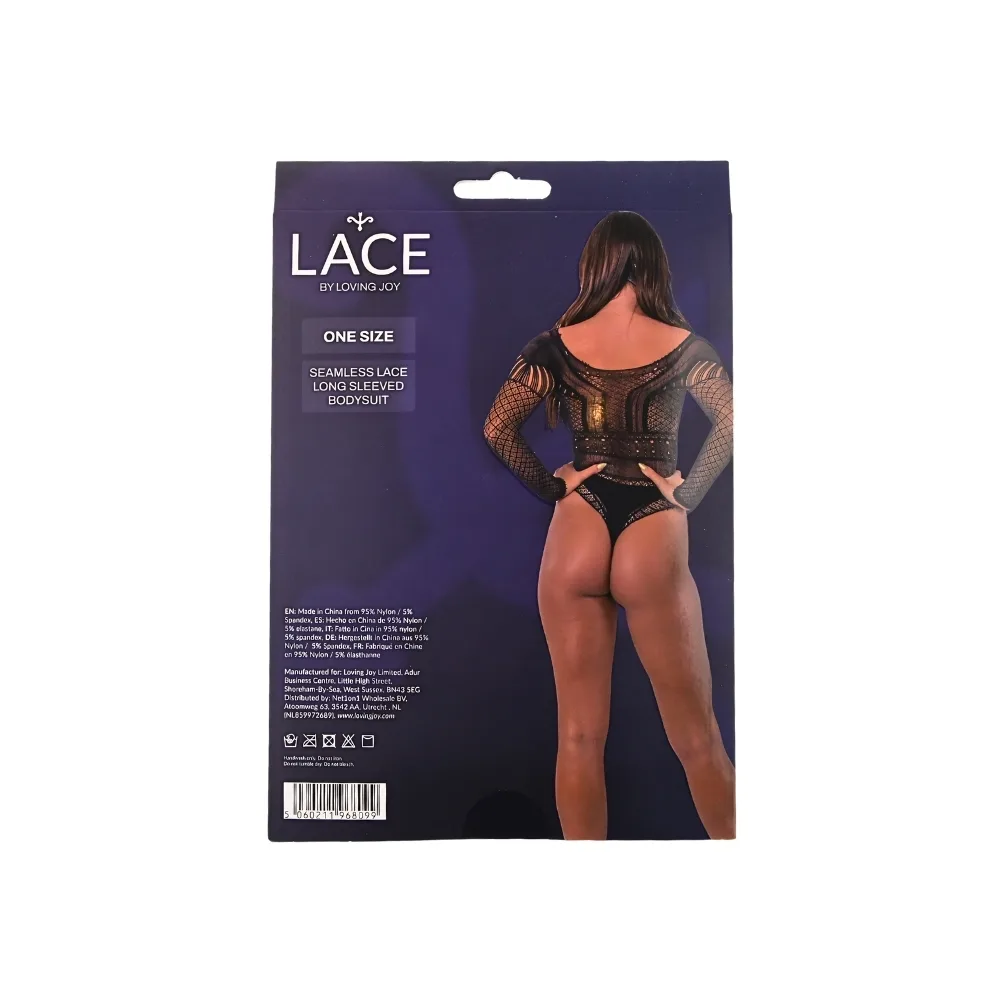 Lace by LJ Body de Renda Sem Costuras de Manga Comprida Preto