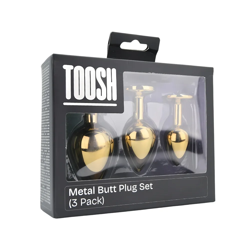 Toosh Plug Anal de Metal Dourado Conjunto de 3 Pedra Transparente