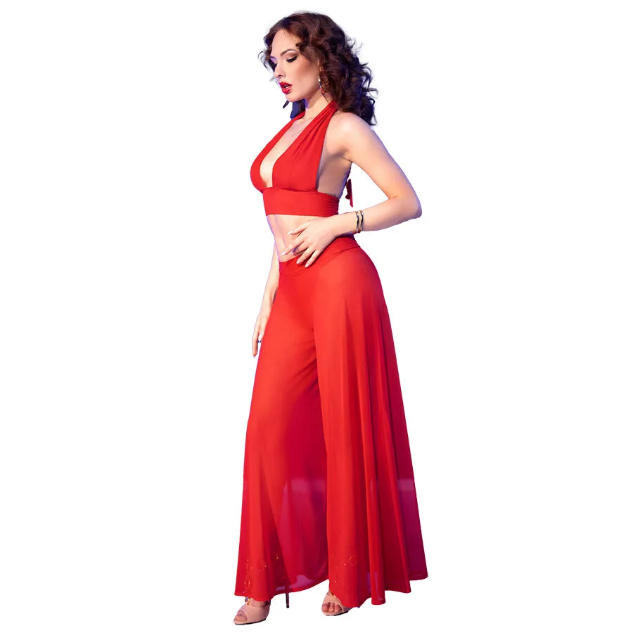 CHILIROSE - CR 4857 RED TOP AND PANTS SET SIZE M