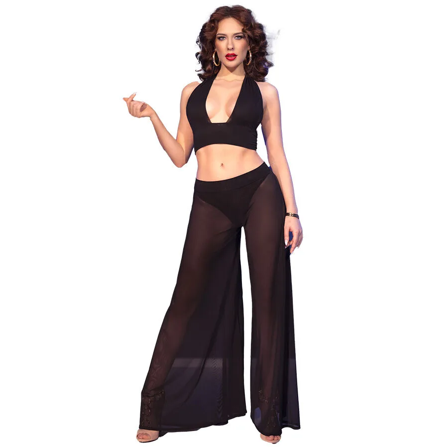 CHILIROSE - CR 4857 BLACK TOP AND PANTS SET SIZE