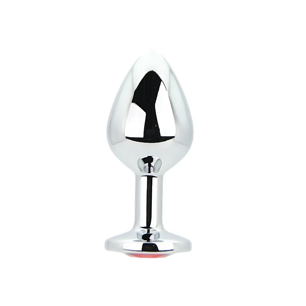 Toosh Silver Metal Butt Plug Medium Red Stone