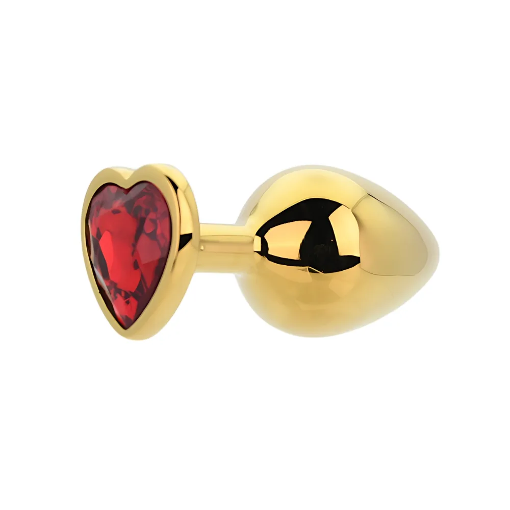 Toosh Plug em Forma de Coração Dourado com Pedra Vermelha Médio