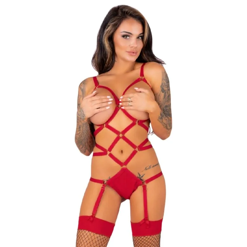 LIVCO CORSETTI FASHION - THIARA LC 20213 CONJUNTO CORPO + MEIAS VERMELHAS