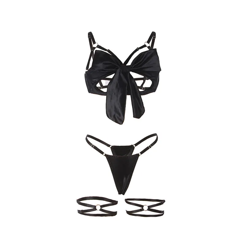 SUBBLIME - 955205 BRA SET WITH ADJUSTABLE BLACK BOW L/XL