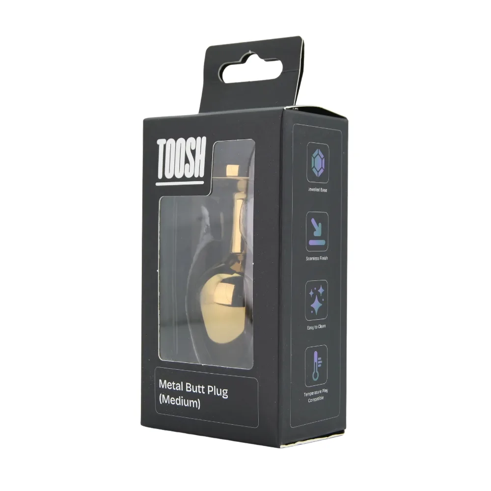 Toosh Plug Anal de Metal Dourado Médio Pedra Transparente