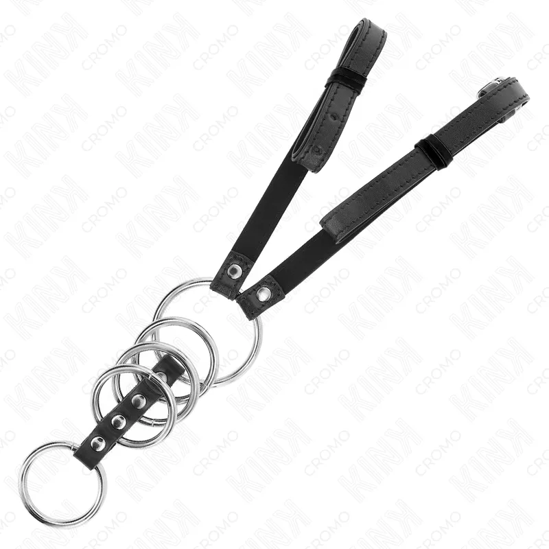KINK - 5 ANÉIS DE PÊNIS 3,8 CM A 5 CM METAL COM CINTO DE COURO 112 CM