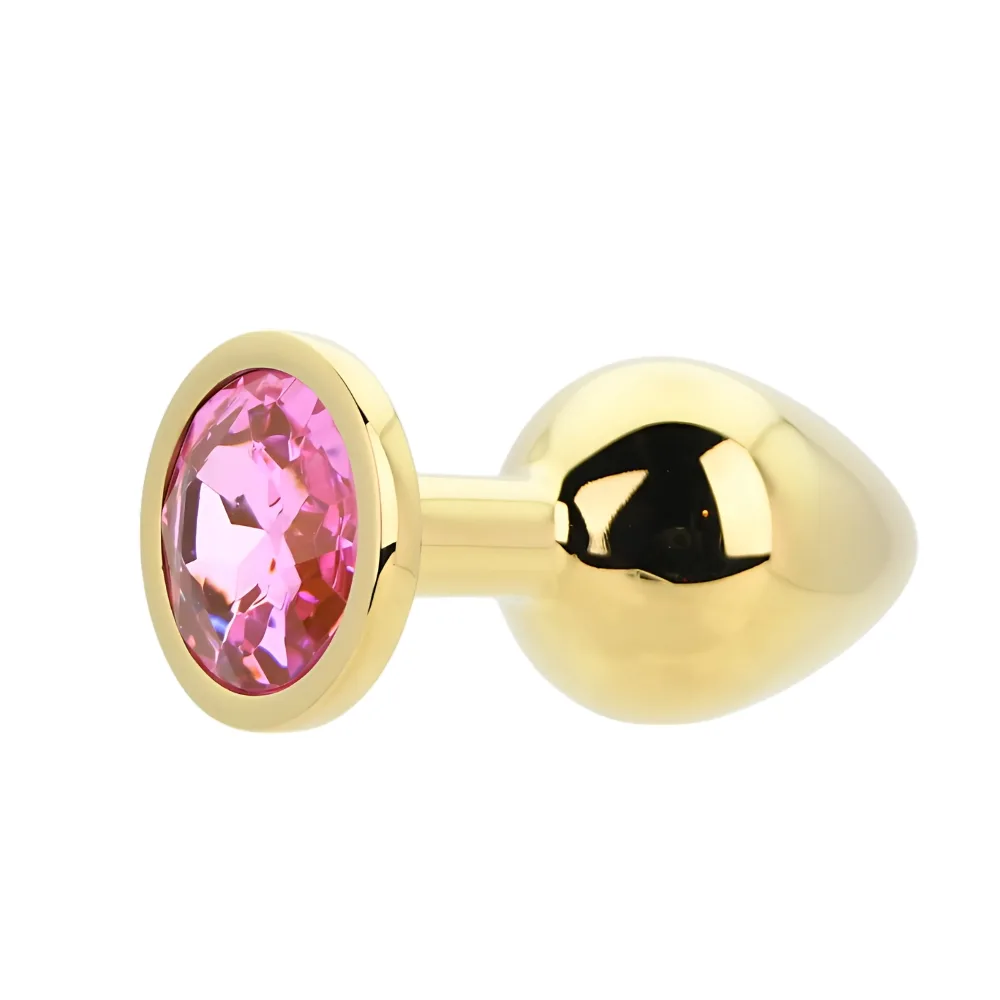 Toosh Plug Anal de Metal Dourado Médio Pedra Rosa